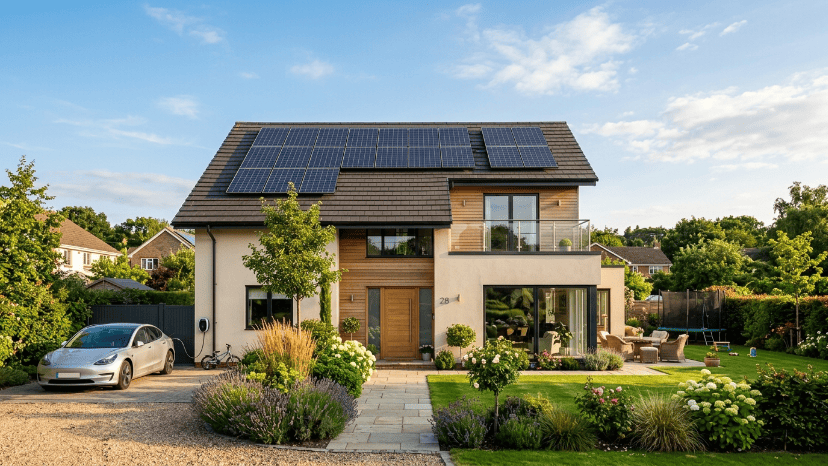 Maison moderne avec des panneaux solaire sur le toit