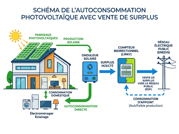 Schemat autoconsommation Solaire