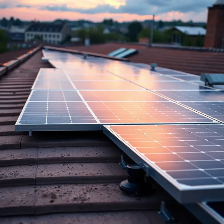 Installation de panneaux solaires sur un toit, mettant en avant les dimensions.