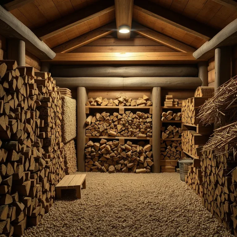 Espace de stockage de pellets bien ventilé et sec.