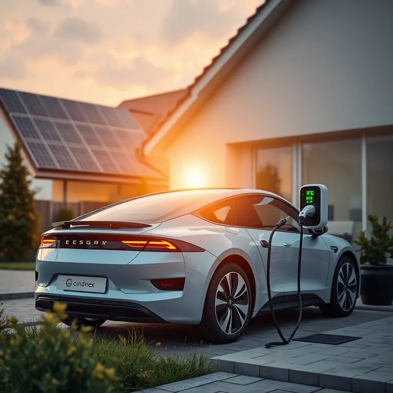 Une voiture électrique se recharge à domicile avec des panneaux solaires.