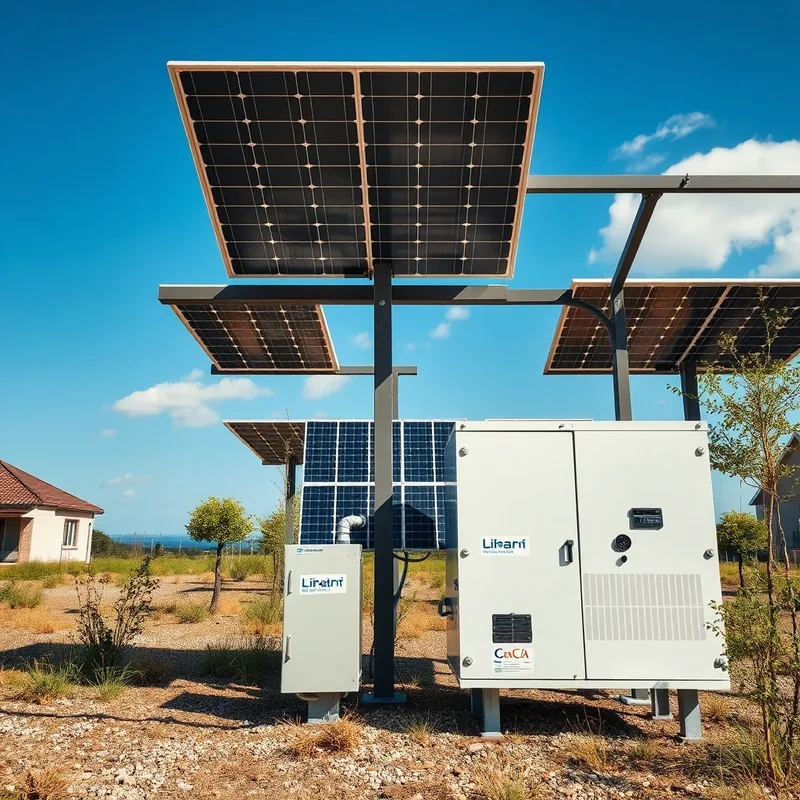 Installation de panneaux solaires bifaciaux avec batterie de stockage.