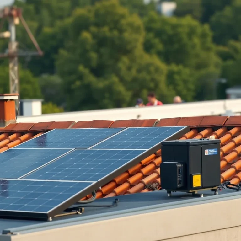 Installation de panneaux solaires sur un toit avec batterie de stockage.