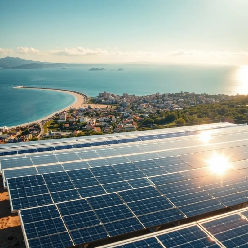 Panneaux solaires sur un toit sous un soleil radieux.
