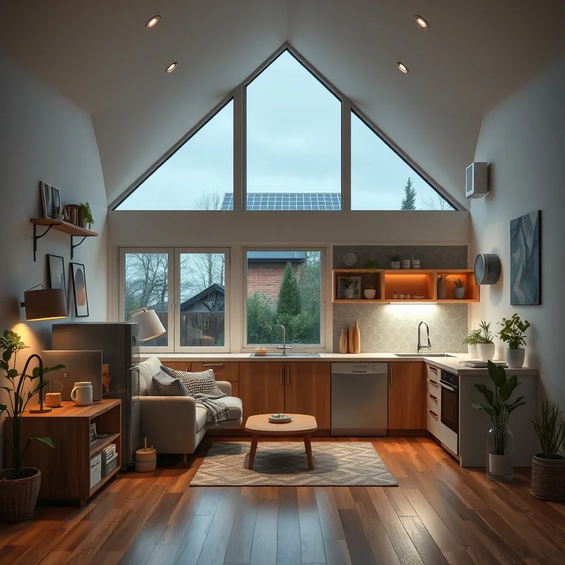 Maison moderne avec des appareils écoénergétiques et des panneaux solaires.