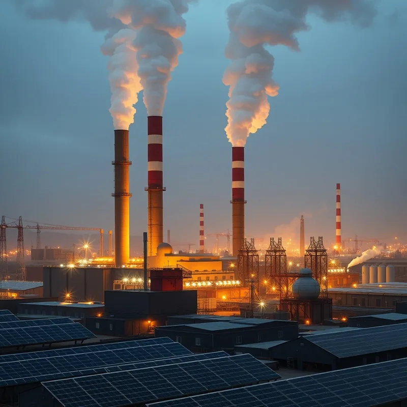 Usine de panneaux solaires en Chine, montrant des émissions de pollution.