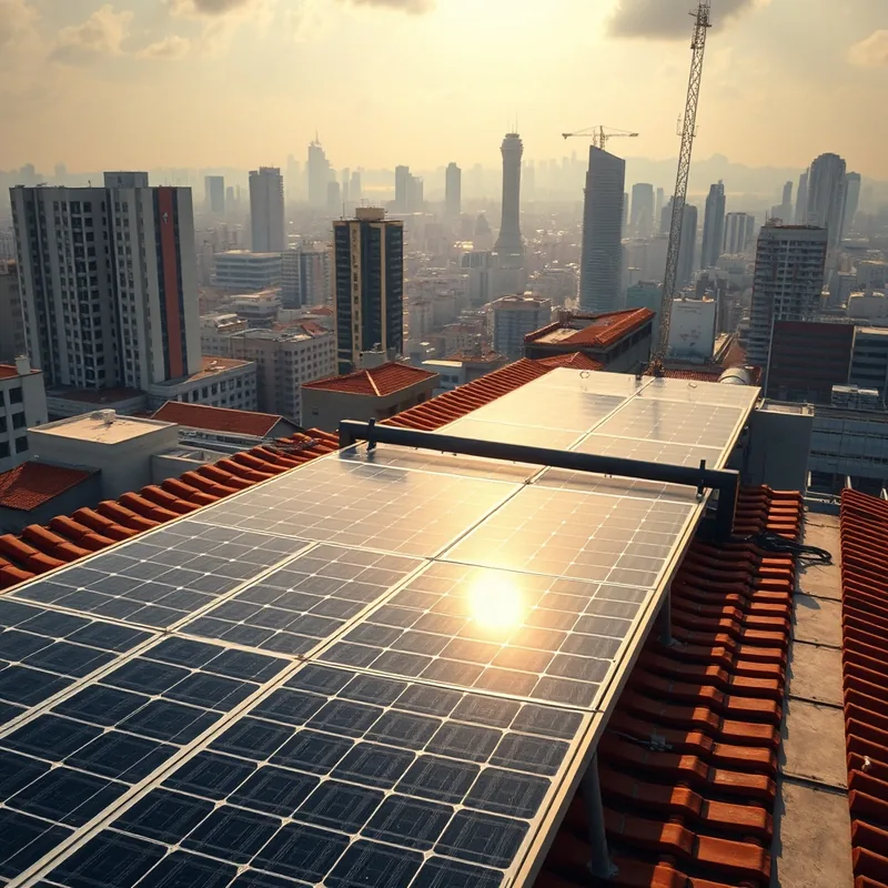 Installation de panneaux solaires chinois sur un toit ensoleillé.