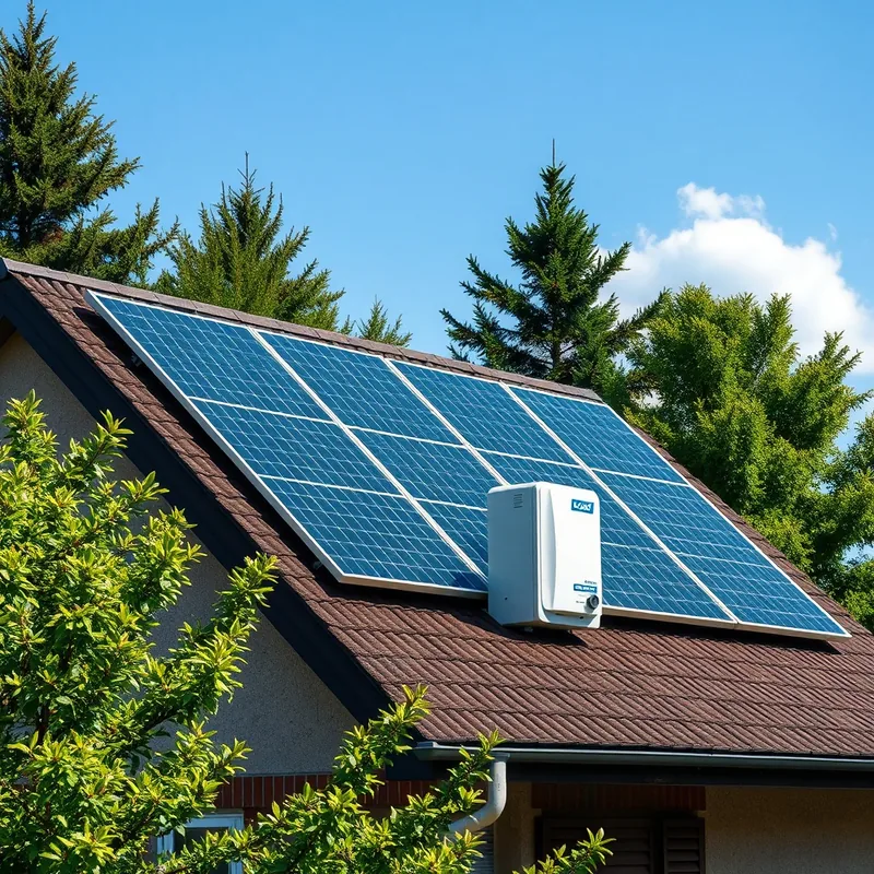 Installation de panneaux solaires sur un toit résidentiel sous un ciel bleu.