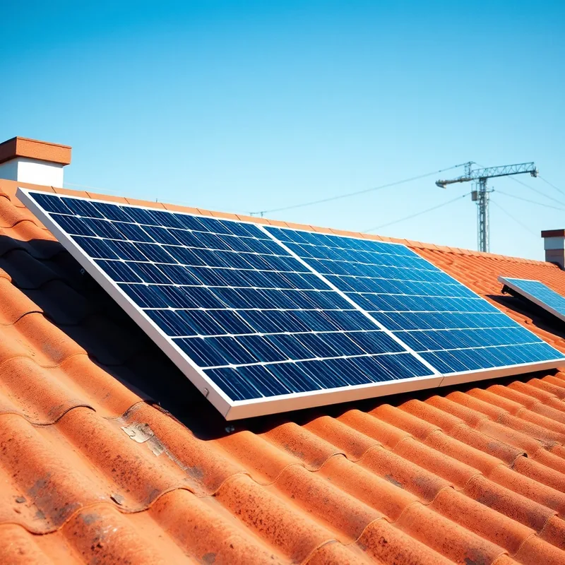 Installation de panneaux solaires sur un toit, symbole d'énergie renouvelable.