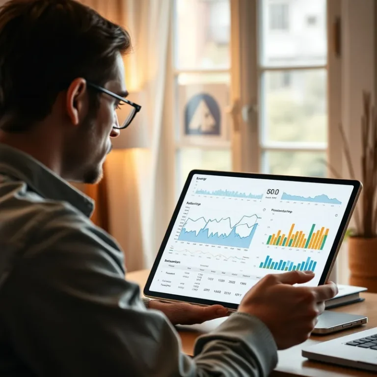 Une personne analyse des données de consommation énergétique dans un bureau confortable.