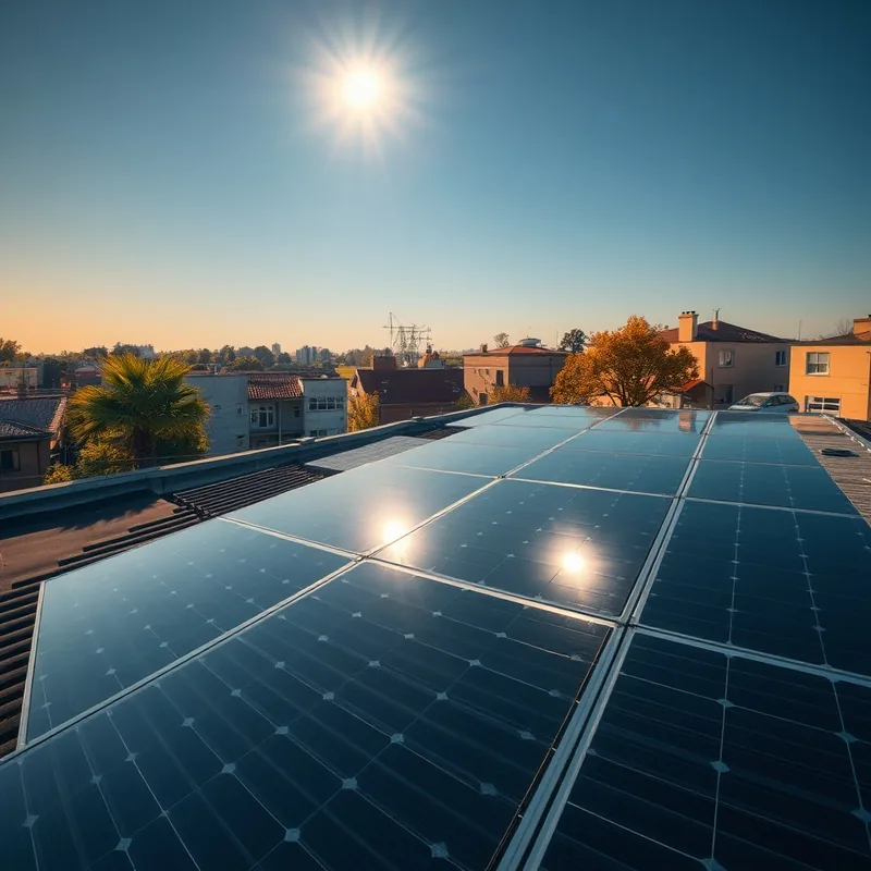 Installation de panneaux solaires sur un toit avec ombres d'arbres.