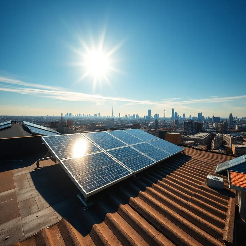 Un toit avec des panneaux solaires, captant la lumière du soleil.