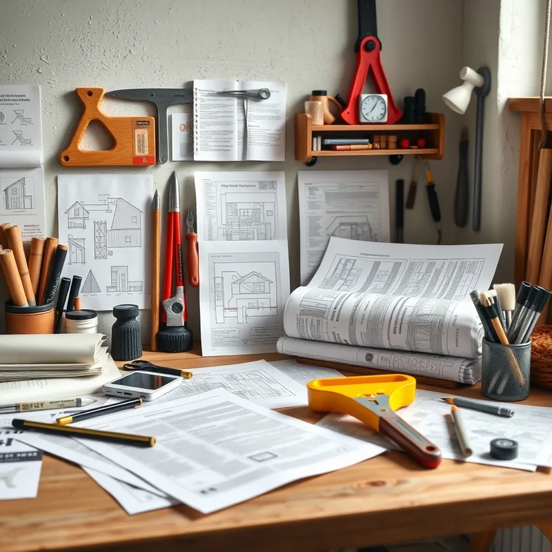 Bureau organisé avec documents et plans pour une demande d'aides.